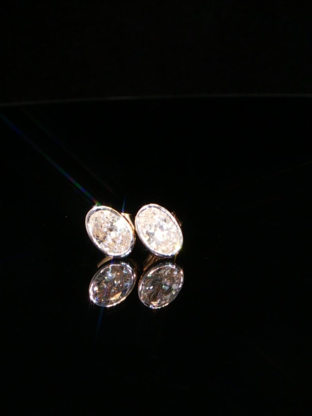 1.225 CTW Oval-Cut Lab-Grown Diamond Bezel Stud Earrings - 14K Yellow Gold